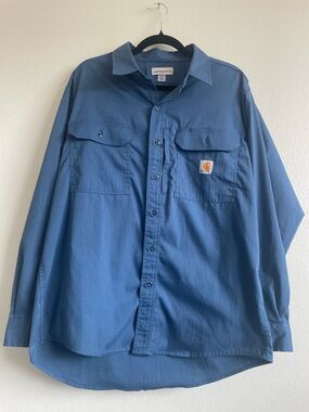 Carhartt Blue Ripstop Work Shirt Button Down Long Sleeve Utility Mens L